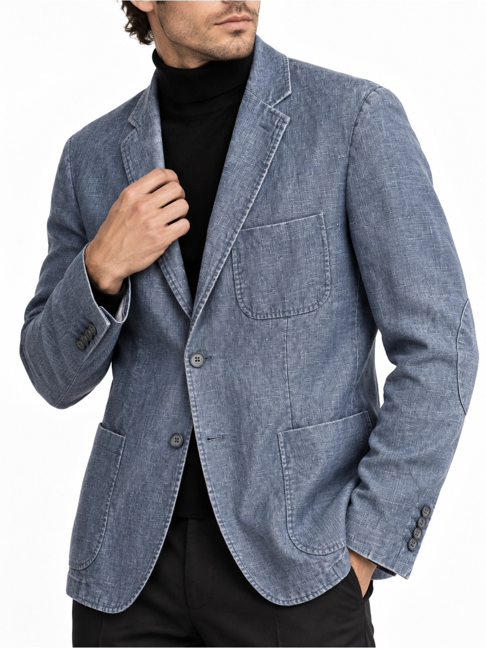 Saks Fifth Avenue Mens M Blue 100% Linen Slim Fit Blazer Sport Coat